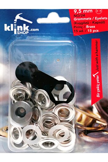 Klinkshop Size 24 Eyelet Hammer Application Apparatus and 15 Pieces 9.5mm Nickel Color Eyelet Kit - stainless