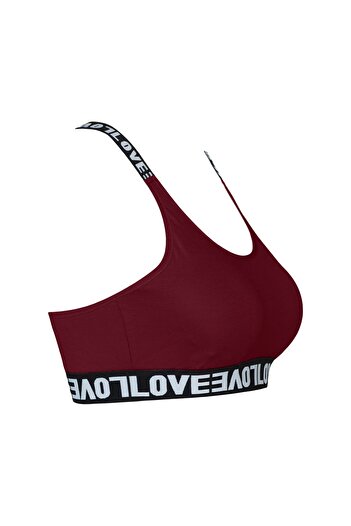 HNX Burgundy Cotton Love Rubber Ring Detailed Padded Women's Bustier