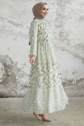 InStyle Φόρεμα σιφόν Nessa Floral ζωσμένο - Πράσινο