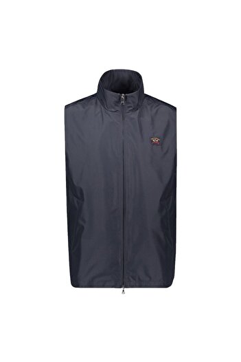 PAUL&SHARK Men's Stand Collar Insulated Brand Logo Zippered Navy Blue Vest 21412001-013