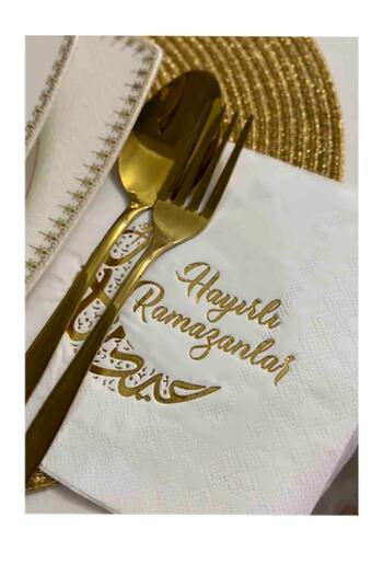 Parti dolabı 16 Pack Happy Ramadan Gold Gilded Napkin Gold Leaf Ramadan Iftar Room Decoration 16x16 Cm