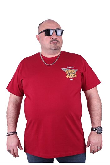 MocGrande Plus Size Crew Neck T-Shirt Peace 23100 Claret Red