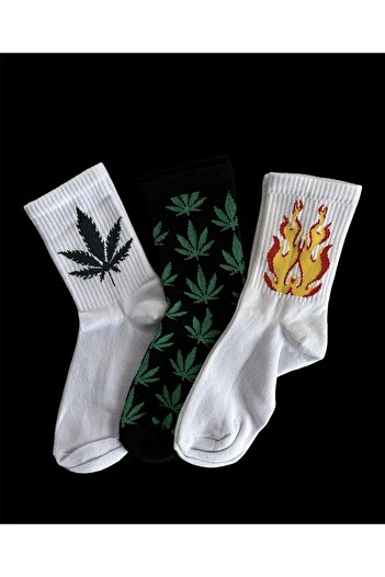 çorapdunyam 3 Συσκευασία Unisex Leaf Pattern Cheerful College Tennis Socks Av6655