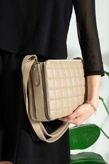 By Hakan Sn 1357 Quilted Women's Handbag Three Compartment Bag Mink