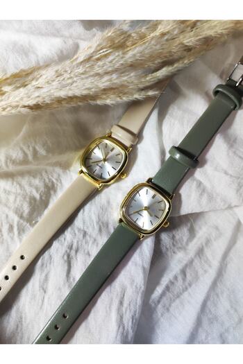 Ricardo Vogue Accessory L Minimal Beige Leather Band Women's Wrist Watch