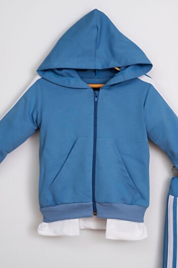 Mai Perla Yandan Çizgili Kanguru Cepli Fermuarlı Sports Wear 2 Li Bebek Takım