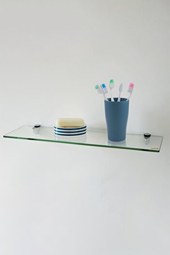 TEDA Cam Etejer Rafı - Cam Raf - Banyo Rafı - Duvar Rafı - Mutfak Rafı 12x50cm Temperli Şeffaf Cam