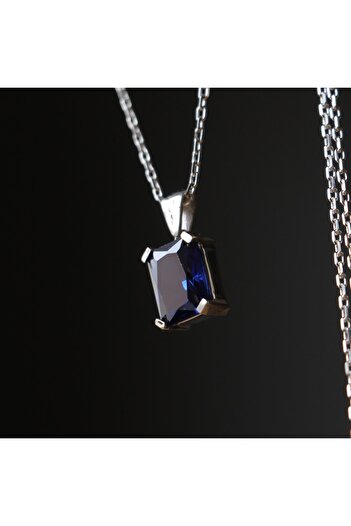 Moko Art Design Emerald Kesim Lab. Safir Taşlı Minimal 925 Gümüş Kolye