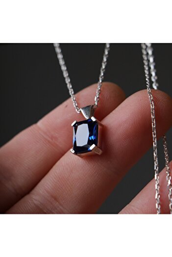 Moko Art Design Emerald Kesim Lab. Safir Taşlı Minimal 925 Gümüş Kolye