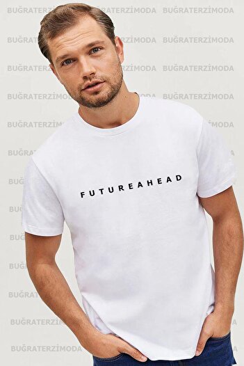 Buğraterzimoda Futureahead Printed Regular Fit Men's White T-Shirt