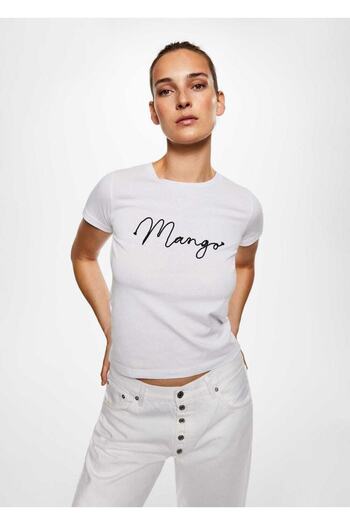 MANGO Woman Βαμβακερό μπλουζάκι με λογότυπο