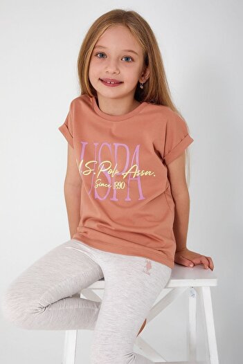 U.S. Polo Assn. Inclined Writing Brown Girl's Tights Set