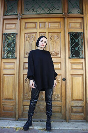 Şule Giyim Black Knitwear Tunic - Semi-Chain Design