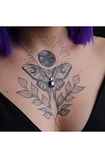 Moko Art Design Emerald Kesim Lab. Safir Taşlı Minimal 925 Gümüş Kolye