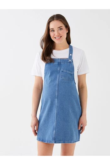 LC Waikiki Lcwaikı Maternity Square Neck Straight Straps Maternity Jean Salopet Dress