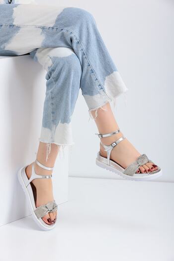 La Limar Ankle Strap Wedge Sole Flat Silver Sandals