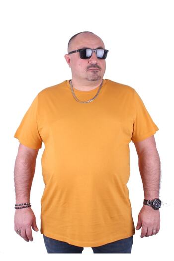 Starbattal Mustard Colored Large Size Basic T-Shirt - 11100