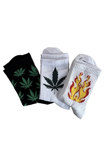 çorapdunyam 3 Συσκευασία Unisex Leaf Pattern Cheerful College Tennis Socks Av6655