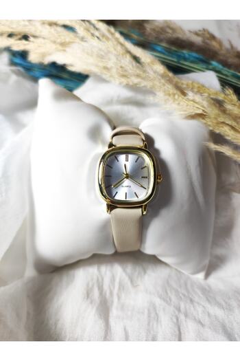 Ricardo Vogue Accessory L Minimal Beige Leather Band Women's Wrist Watch