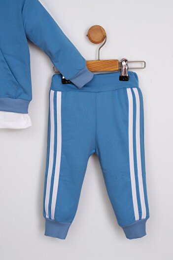 Mai Perla Yandan Çizgili Kanguru Cepli Fermuarlı Sports Wear 2 Li Bebek Takım