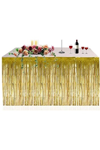 asöy Metallic Foil Gold Tassel Table Skirt Foil Tassel Gold