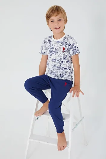 U.S. Polo Assn. Base. Polo Assn Flowered Cream Boy Short Sleeve Pajama Set