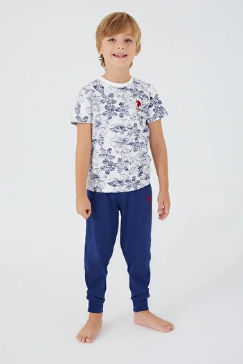 U.S. Polo Assn. Base. Polo Assn Flowered Cream Boy Short Sleeve Pajama Set