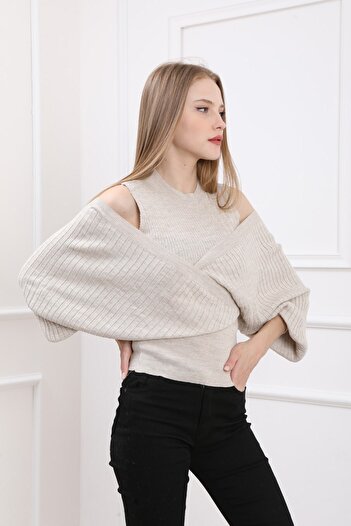 For Angels Beige Crop Detail Double Breasted Sweater 2253409Std