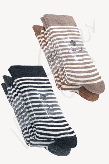 Mono Socks 4'lü Pamuklu Çizgili Kalın Kışlık Havlu Termal Çorap
