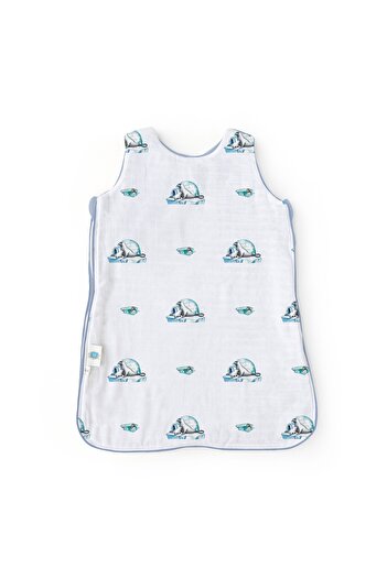 DEUX LAPINS 0-6 Months Baby Muslin Sleeping Bag - 100% Cotton, 0.5 Tog, Seal Pattern - Le Phoque