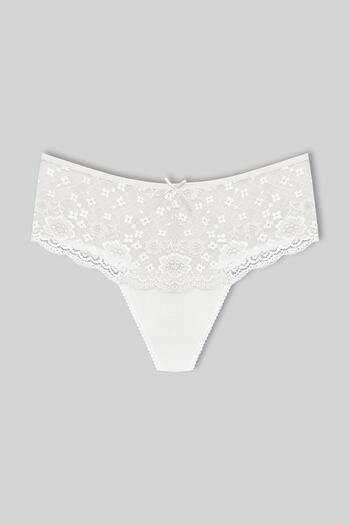 HNX 3-Piece Cotton Lace Front High Waist Large Size Thong Women's Panties