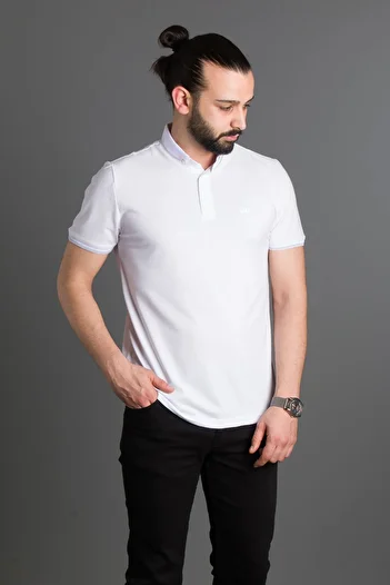 ZEKİ ÖZER Men's White Basic Polo Neck T-shirt