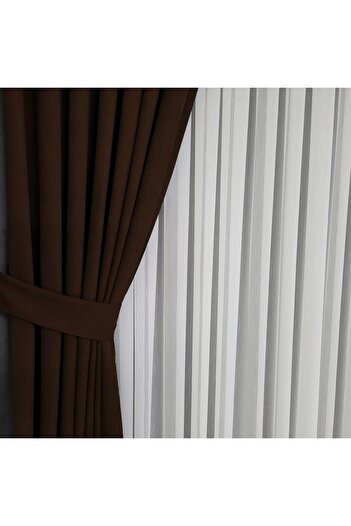Yuka Diamond Double Wing Bitter Brown Velvet Textured Sparse Pleated Plain Island Background Curtain Plain 90 X 250