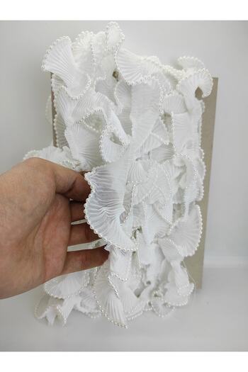 GELD Ornamental Materials White Pearl Pleated Ruffle Ribbon – Ribbon