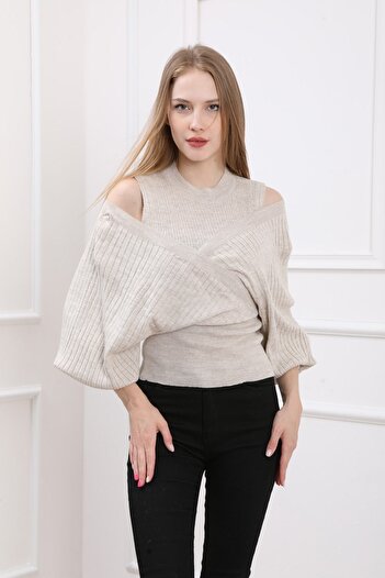 For Angels Beige Crop Detail Double Breasted Sweater 2253409Std