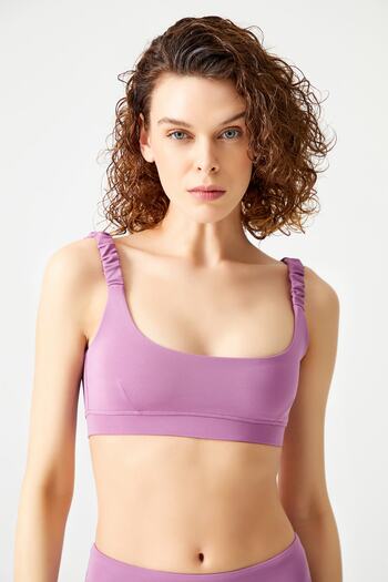 Los Ojos Ruched Lavender Light Support Drawstring Strap Detailed Covered Sports Bra