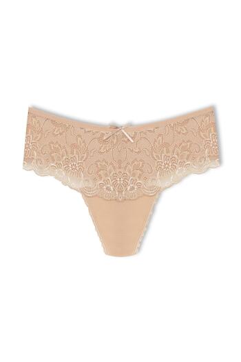 HNX 2-Piece Cotton Lace Front High Waist Large Size Thong Women's Panties