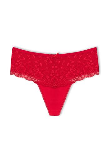 HNX 2-Piece Cotton Lace Front High Waist Large Size Thong Women's Panties