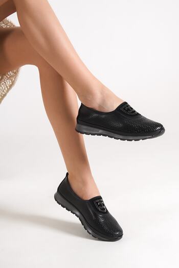Moda Değirmeni Black Skin Women's Stone Casual Shoes Bg1157-111-0003