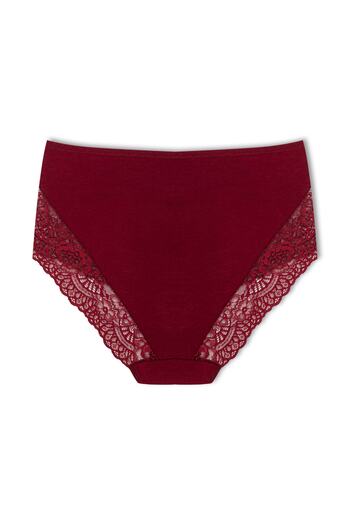 HNX Burgundy Front and Back Lace Plus Size Cotton Bato Women's Panties