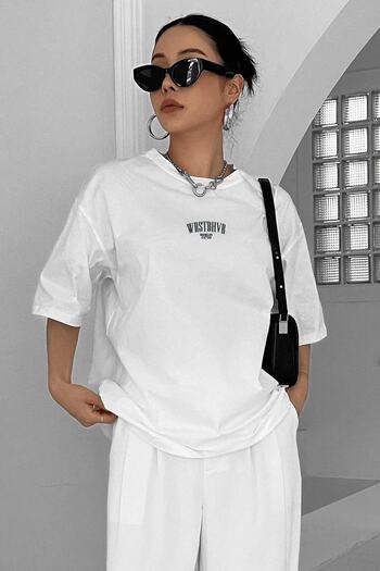 Machetta Плюс розмір Dont Printed Unisex Crew Neck Oversize футболка з надрукованим принтом