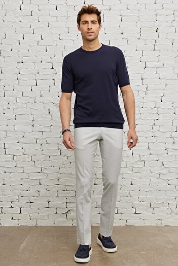ALTINYILDIZ CLASSICS Men's Navy Blue Standard Fit Regular Cut Crew Neck 100% Cotton Knitwear T-Shirt