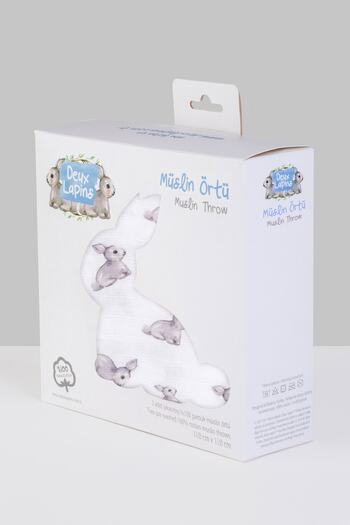 DEUX LAPINS Iconique Lapin and Innocent Pink Muslin Baby Blanket - 100% Cotton Set of 2 100X100