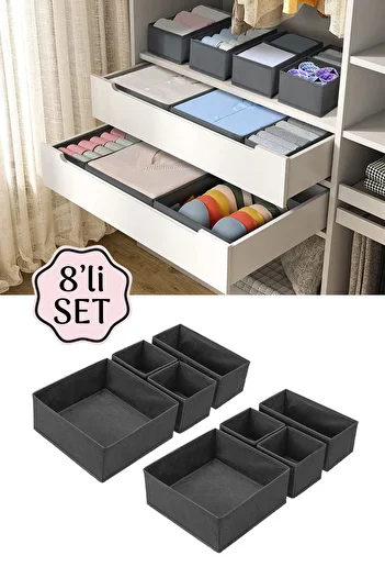 Meleni Home 8dílná sada organizérových boxů - Organizér do skříněk Zásuvkový organizér Úložný box Antracitová