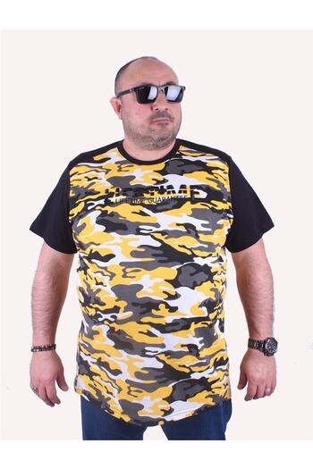 MocGrande Men's Big Size Shoulder Line Camouflage T-Shirt 23147 Mustard
