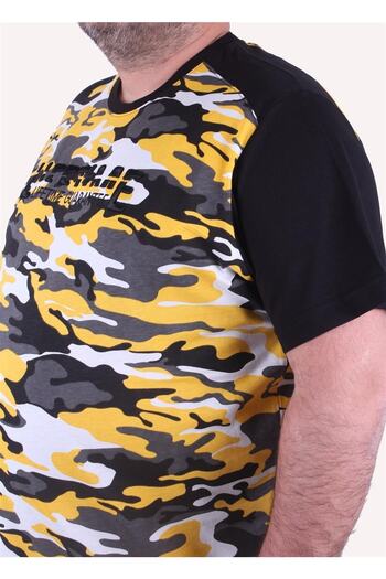 MocGrande Men's Big Size Shoulder Line Camouflage T-Shirt 23147 Mustard