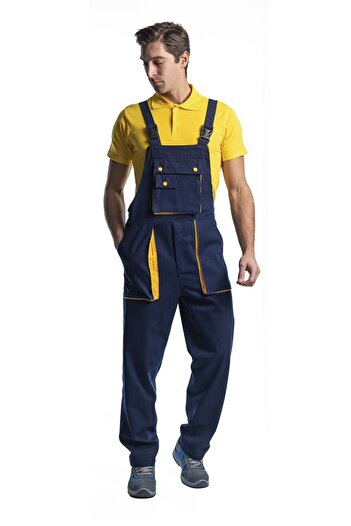 Şensel Fan Gardener Jumpsuit, Navy Blue-Yellow -8E345- Salopet