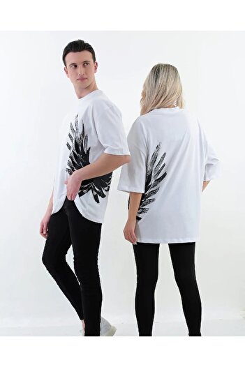 Machetta Μπλουζάκι Unisex από βαμβακερό τυπωμένο φτερό Oversize (τιμή για το τεμάχιο)