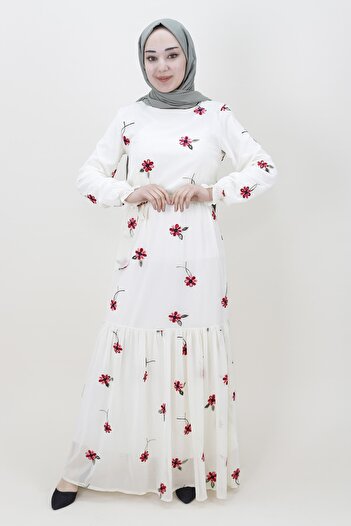 Butik Nakış Modelli Şifon Kumaş Elbise