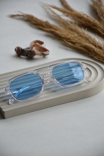 LOOKUP Unisex Retro Vintage Double Bridge Blue Sunglasses - Glass Women Men Transparent Glasses 53/19/140